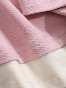 DAZY Áo thun dài tay cổ tròn màu tương phản dành cho nữ, Xuân/Hè - Hồng - Xem 9