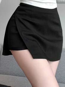 DAZY Women's Solid Color Side Slit Casual Skort - Black - View 6
