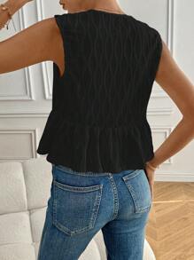 SHEIN Frenchy Top de tirantes de mujer con textura, anudado y atado, con volante en el bajo - Negro - Ver 2