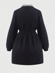 SHEIN Tween Girls Letter Print Dropped Shoulder Zip-Up Hoodie - Multicolor - View 2