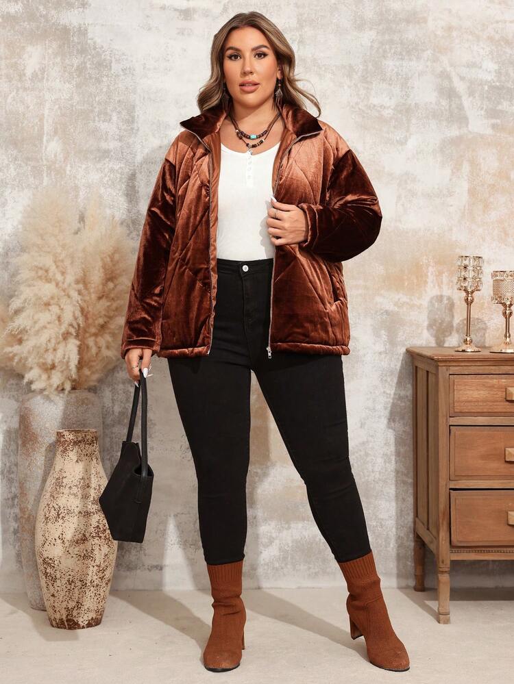 Plus Size Zip-Up Long Sleeve Casual Winter Padded Coat