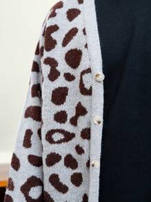 Manfinity VCAY Men's Casual Loose Fit Leopard Print Long Sleeve Cardigan Sweater, For Fall Winter - Multicolor - View 4