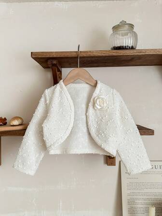 SHEIN X Scheana LMoss Kids Cardigan court en tricot casual à fleurs 3D de couleur unie pour jeune fille LMoss