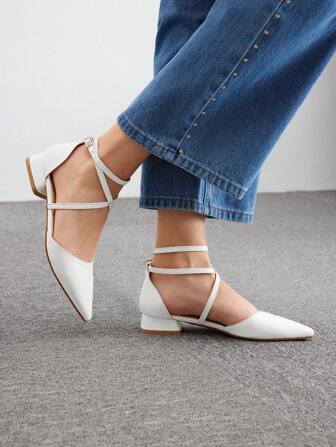 CUCCOO CHICEST Weiße flache spitze Zehen Kreuz-Riemen Lässig Ballerinas für Frauen für Pendeln/Party/Hochzeit/Urlaub Weihnachten Herbst Neujahr Valentinstag