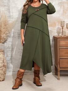 EMERY ROSE Robe d'automne mode confortable à col rond manches longues coupe ajustée - Vert - Voir 1