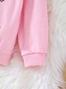 SHEIN Young Girl Mother & Daughter Pink Crewneck Sweatshirts, Matching Funny Face Prints, Casual Pullover For Halloween Festival, For Halloween Party - Pink - View 6