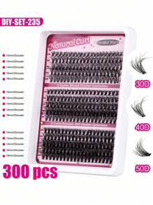 270 /300PCS DIY Lash Extension Kit, 10-18mm Length Mixed Black Single Eyelash Set, D30+D40+D50/60D+80D+100D Black D Curl Eyelash Bundle Extension Kit, Large Capacity Cluster False Eyelashes, Including Mascara Brush Tweezers Double Tip Adhesive Eyelash Removal Cream, For Home And Travel