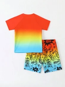 Bộ đồ bơi thông thường in chữ ombre cổ tròn Raglan cho bé trai trẻ - Nhiều màu - Xem 2