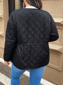 SHEIN Frenchy Áo khoác đệm tay dài cài nút phía trước cỡ lớn có thể điều chỉnh eo, có thể đảo ngược, cho mùa đông - màu đen - Xem 7