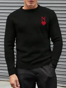 RueChic Men Letter And Heart Printed Regular Sweater - Black - View 4
