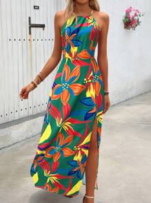 Breezaya Women Floral Allover Print Spaghetti Strap Backless Dress, Casual & Holiday