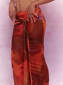 MISSGUIDED Váy Maxi Maxi In Họa Tiết Lưới Thắt Nút Eo Loe Viền Giáng Sinh - Đỏ - Xem 3