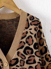 SHEIN Babygirl 秋冬时尚豹纹撞色长袖开衫 - 棕色 - 查看 7