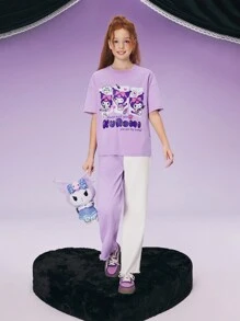 HELLO KITTY AND FRIENDS | SHEIN Tween Girl Kuromi 卡通图案紫色休闲百搭可爱短袖上衣 - 紫色 - 查看 5
