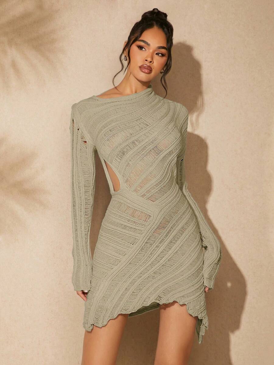 Hauture Girls Dont Cry Women Solid Color Knit Dress - Mint Green - View 1