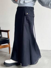 FRIFUL Women's Solid Color Pocket Casual A-Line Skirt - Green - View 4