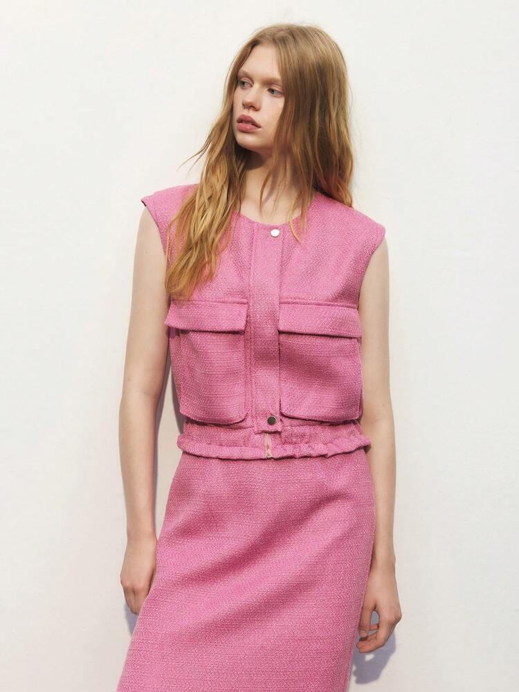 SHEIN Maija Women Casual Solid Color Vest Jacket, Spring & Summer