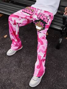 PAVTROS Manfinity Streetrush Men's Pink Fun Camouflage Cartoon Figure Graphic Hip Hop Flared Cropped Pants, Back To School, Going Out Long Sweatpants, For Husband, Boyfriend Gifts, For Rave - Multicolor - View 4