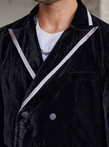 Manfinity Mode Nam Xuân/Thu Khối Màu Cổ Chữ V Đôi Tay Dài Công Sở Phù Hợp Với Áo Khoác - màu đen - Xem 4