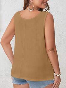 SHEIN LUNE 大码圆领纽扣纯色简约宽松舒适背心 - 摩卡棕 - 查看 2