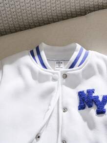 SHEIN Toddler Girls' College Style Purple & White Patchwork Baseball Jacket, Casual & Versatile