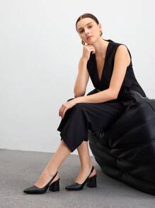 CUCCOO BIZCHIC Chaussures à talons épais à bout pointu en PU avec sangle arrière noire. Idéal pour le travail, les sorties, les fêtes et les vacances. Parfait pour Noël, l'automne, le Nouvel An et la Saint-Valentin