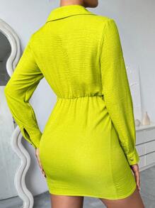 Chiquease Women's Solid Color Shirt Collar Long Sleeve Dress