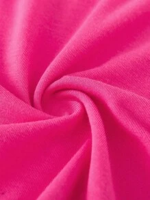 SHEIN Young Girlv Casual Smiling Rainbow Print Crew Neck T-Shirt Summer Holiday - Hot Pink - View 3