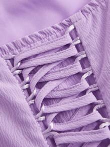 SHEIN MOD 仿鱼骨纹设计浪漫单肩连衣裙 - 紫色 - 查看 3