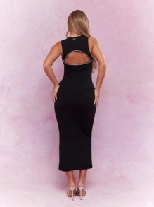 MISSGUIDED 缀饰镂空后背无袖紧身中长背心连衣裙 - 黑色 - 查看 2