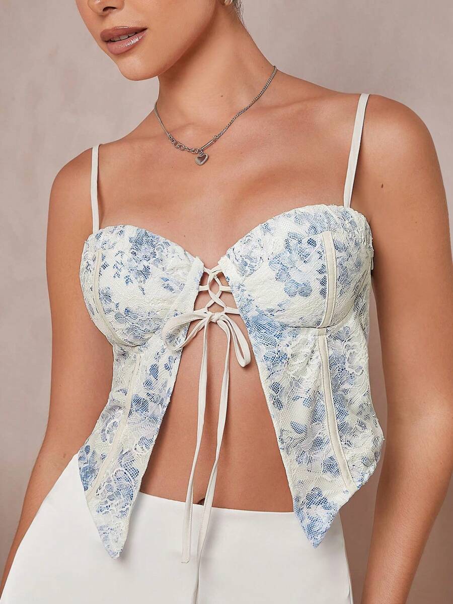 L'Amorae Top de encaje sin mangas con correa estampada - Multicolor - Ver 1