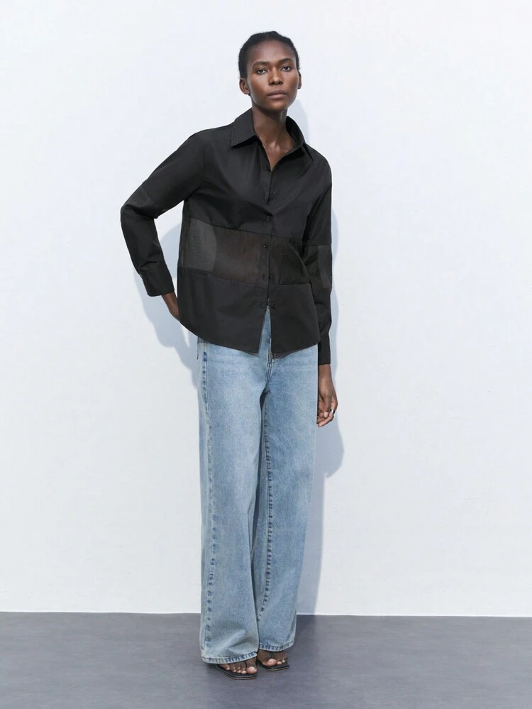 SHEIN Maija Camisa Casual de Manga Longa com Botões Frontal e de Cor Sólida para Mulheres