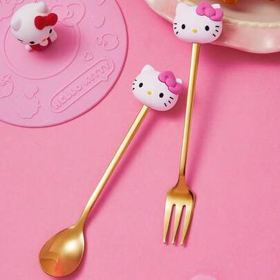 HELLO KITTY AND FRIENDS | SHEIN 3D Kitty 风格金汤匙和叉子套装