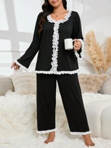 Bộ chắp vá ren khối cảm ứng mềm mại thông thường - màu đen - Xem 3