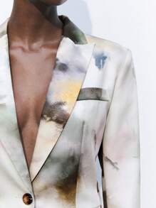 Maija 女士彩色泼墨花卉印花多色百搭经典扎染印花翻领长袖优雅时尚商务休闲西装外套 - 棕色 - 查看 5