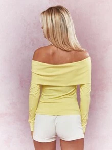 MISSGUIDED Blusa Bardot ajustada con mangas largas y hombros descubiertos con pliegues