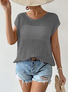 Chiquease Áo dệt kim tay cánh dơi rắn cho trang phục hàng ngày - Xám - Xem 7