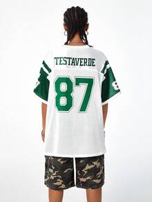 SHEIN EZwear Camiseta de fútbol de estilo "blokecore" para mujer, con bloque de color e impresión digital transpirable - Multicolor - Ver 2