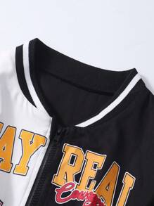 SHEIN Tween Girls Letter Print Dropped Shoulder Zip-Up Hoodie - Multicolor - View 3