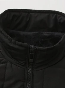 Manfinity Homme 男士纯色拉链口袋休闲夹克，秋冬季，黑色保暖毛绒冬季外套