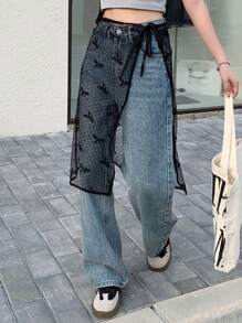 DAZY Sheer Lace Women's Cover-Up Skirt, Summer - Black - View 5