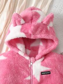 Tween Girls Autumn/Winter Cute Hooded Jacket With Letter, Rivets & Star Pattern - Pink - View 3