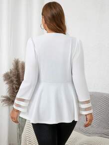 SHEIN Clasi Plus Size Shawl Collar Button Front Mesh Panel Long Sleeve Simple Blazer For Casual Daily Wear - White - View 2