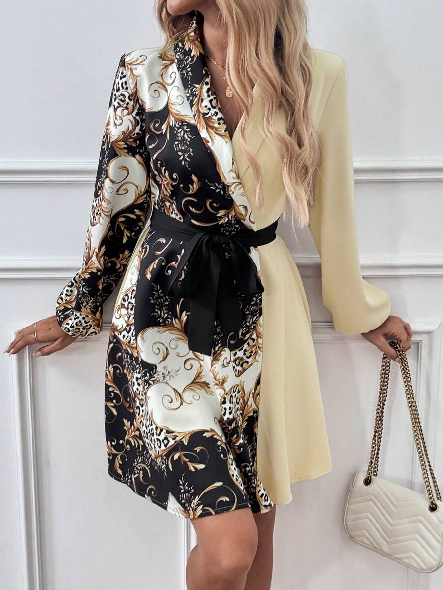 SHEIN Clasi Women's Spring/Summer Elegant Fashion Leopard Print Lantern Sleeve Short Dress