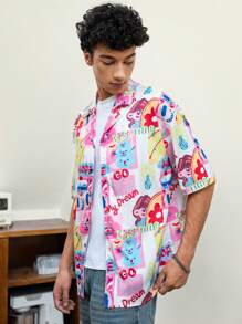 Manfinity VCAY Camisa informal holgada de manga corta tejida con estampado floral para hombres