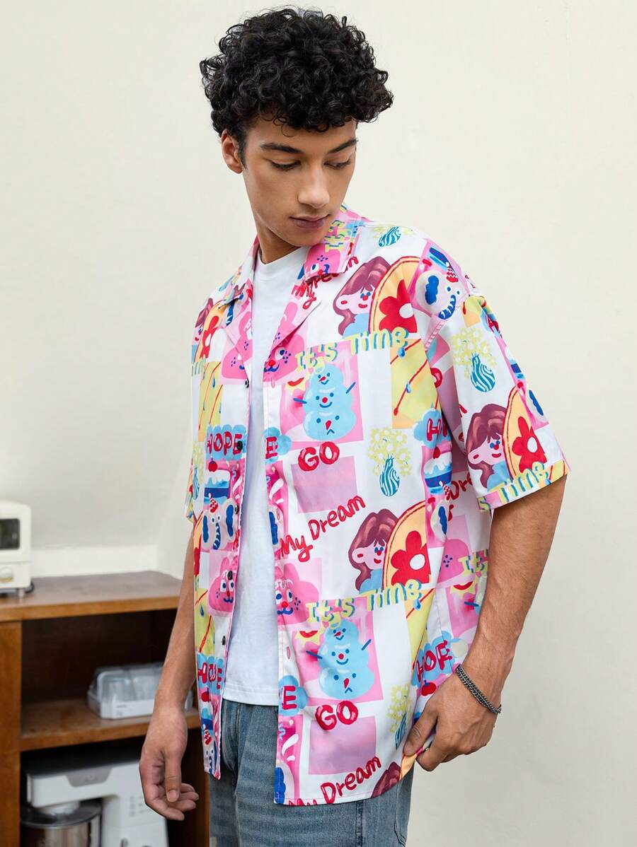 Manfinity VCAY Camisa informal holgada de manga corta tejida con estampado floral para hombres