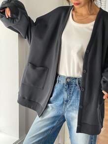 DAZY Women's Casual Loose Front Open Fleece Hooded Sweatshirt, Autumn/Winter,Fall Women Clothes Jacket - Dark Grey - View 4