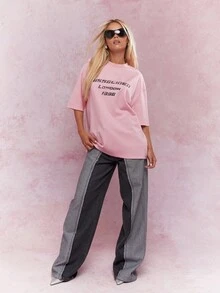 MISSGUIDED Áo phông in họa tiết "London" cỡ lớn thả vai - Hồng - Xem 4