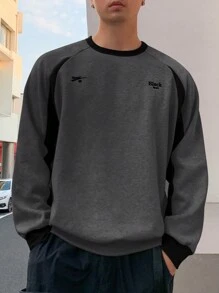 DAZY Men's Casual Letter Printed Raglan Sleeve Long Sleeve Loose Sweatshirt, Spring Autumn - Black - View 5