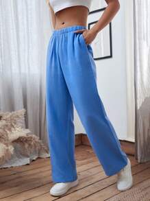 EURMUSE Women Low Waist Wide Leg Muslin Pants - Baby Blue - View 5